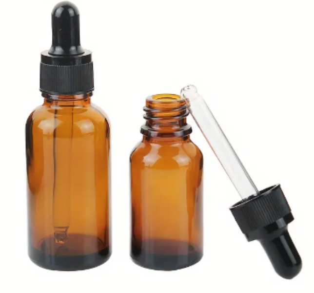 Amber glass bottles with pipette closures